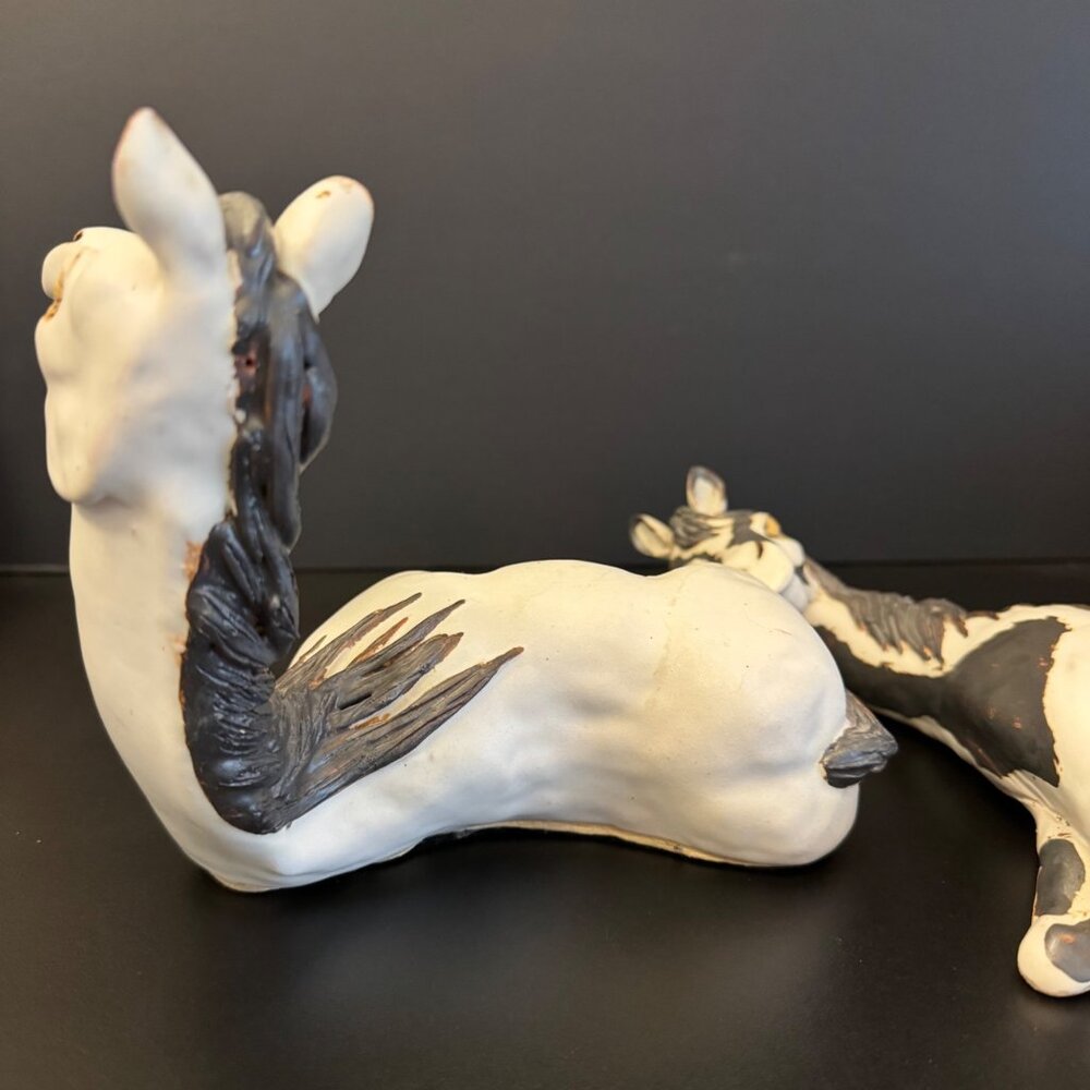 Handcrafted Ceramic Horse Figurines Set Of 2 Stamped Bier 2003 Painted White & G - Picture 5 of 16